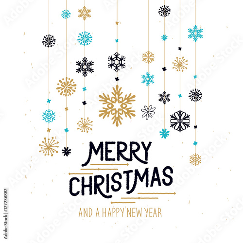 merry christmas decorations hanging snowflakes and merry christmas sign vector illustration - Merry Christmas Decorations merry christmas decorations hanging snowflakes and merry christmas sign vector illustration - Merry Christmas Decorations