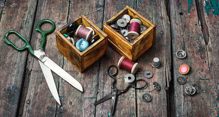 large set of threads and buttons