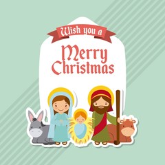 holy family manger scene. merry christmas colorful design. vector illustration