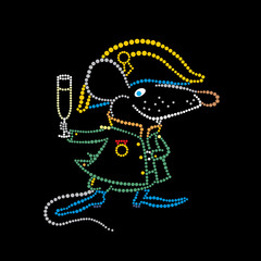 Rat Napoleon with a glass of champagne