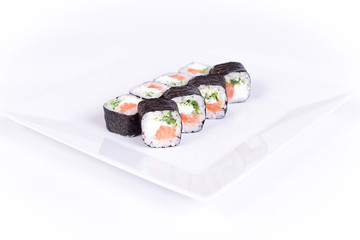 Sushi plate on white background