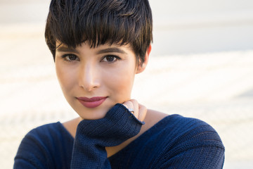 Your woman with pretty face and short hair style
