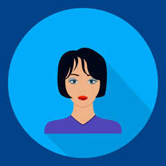 vector image of female face flat brunette blue background