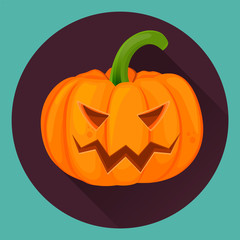 Halloween pumpkin with scary face. Flat vector icon