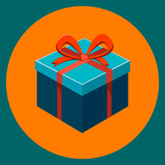 Gift box with ribbon and bow on orange background. Modern flat vector illustration