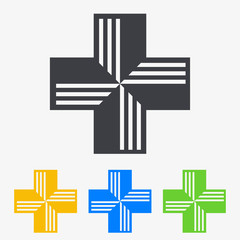 Icono plano cruz sanidad en varios colores