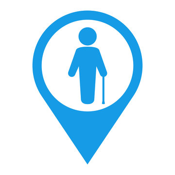 Icono plano localizacion hombre con baston azul