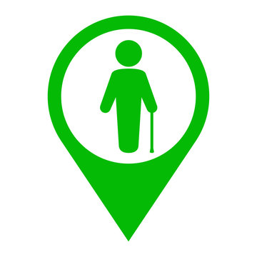 Icono plano localizacion hombre con baston verde