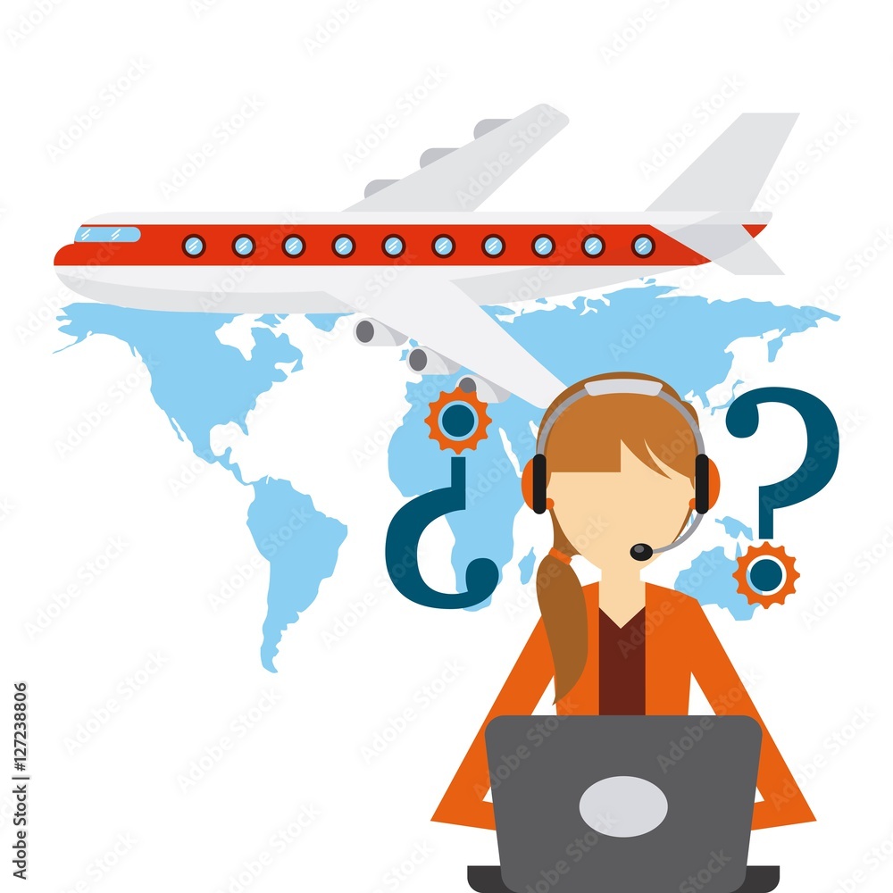 Aufkleber airplane vehicle and logistic support worker over blue worker. export and import colorful design. ve