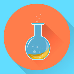 glass chemical flask with a liquid  substance inside. Flat icon. Vector illustration. EPS10