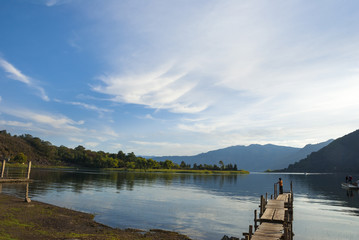Boat in nice lake in San Lucas Toliman, Atitlan, Guatemala.