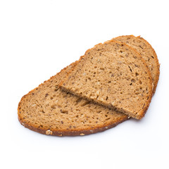 Slices of rye bread isolated on white background.