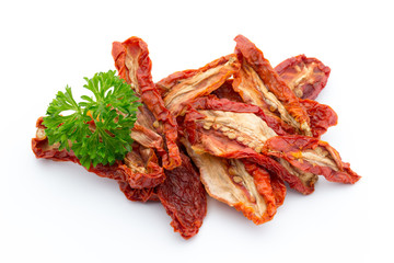 Dried tomatoes isolated on white background.