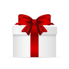 Gift in a box with  red bow on  white background