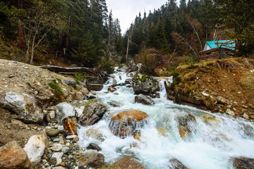 Mountain river. thresholds. spring landscape