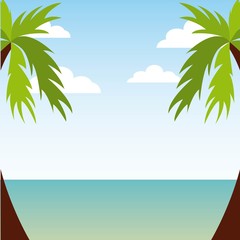 Fototapeta na wymiar summer beach landscape with palms. colorful design. vector illustration