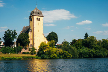 Church along the river Main in Frankfurt, Germany