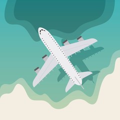 airplane flying over blue ocean. colorful design. vector illustration