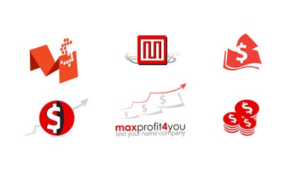 Set of logo money business red. Flat icon. Financial growth and development
