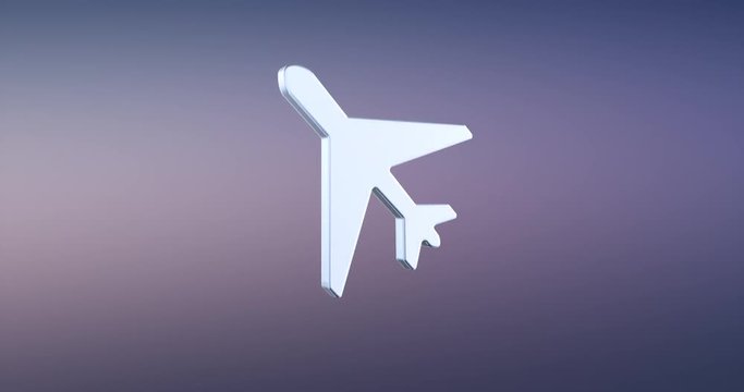 Animated Plane Takeoff Silver 3d Icon Loop Modules for edit with alpha matte
