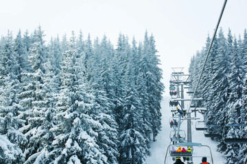 Ski lift in the forest