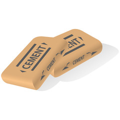 Two bags of cement. Paper sack isolated on white background. Vec