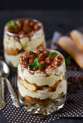 Classic tiramisu in a glass jar 