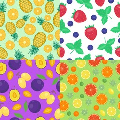 Fruits seamless patterns set.