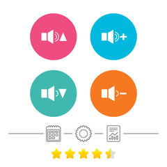 Player control icons. Sound louder and quieter signs. Dynamic symbol. Calendar, cogwheel and report linear icons. Star vote ranking. Vector