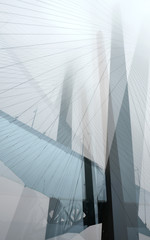 Abstract composition with golden bridge. Vladivostok. Russia