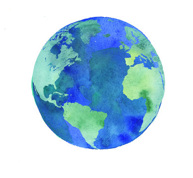 hand painted Earth globe. watercolor artwork
