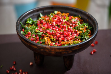 Kuchmachi - traditional Georgian dish of offal with grains of pomegranate