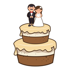cake with couple just married character vector illustration design