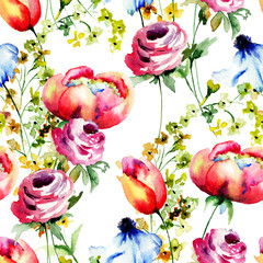 Obrazy na Szkle  Wzór z ozdobnymi letnimi kwiatami