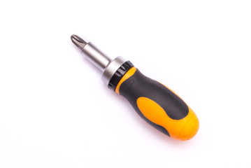 Orange and black screwdriver isolated on white background.