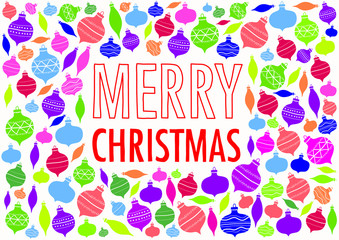 A vector illustration of multi-coloured Christmas bauble decorations with Merry Christmas message in middle