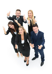 Successful business people looking happy and confident. Showing 