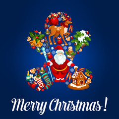 Merry Christmas poster, vector greeting card