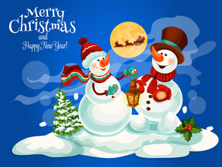 Merry Christmas, New Year vector greeting card