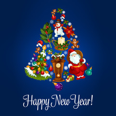Happy New Year poster of christmas symbols