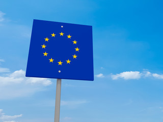 EU Flag Road Sign Against A Cloudy Sky, 3d illustration