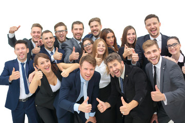 Large group of excited business people. Isolated on white