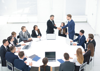 Business Team Meeting Seminar Training Concept. Handshake