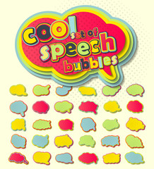 Colorful speech bubbles, pop art style. Colored 3d stickers