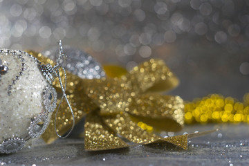 Close up of a Christmas ornament with magicaly shining  background
