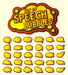 Yellow speech bubbles, pop art style. Colored 3d stickers