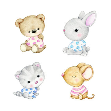 Set of baby animals- bear, bunny, kitten, mouse