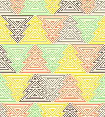 Geometric seamless repeating pattern. Christmas tree, outline linear style