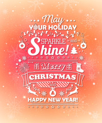 Greeting card with congratulations merry Christmas, creative lettering