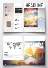 Business templates for brochure, magazine, flyer. Molecular construction, connected lines and dots, scientific pattern on abstract colorful polygonal background, modern triangle vector texture